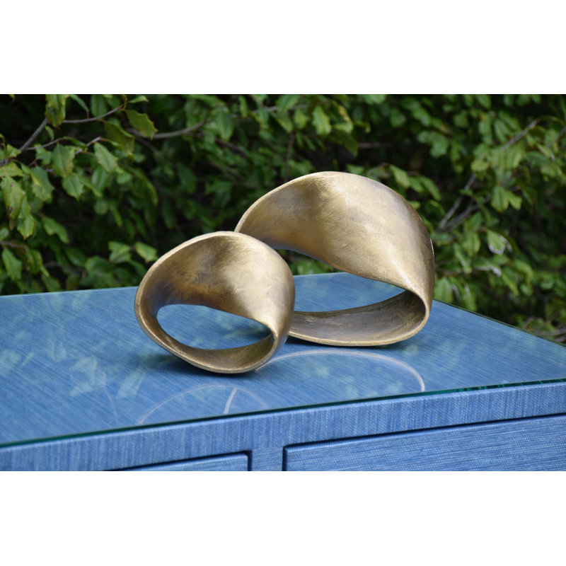 Textured Brass Abstract Metal Sculpture, 6.75" H x 8.5" W