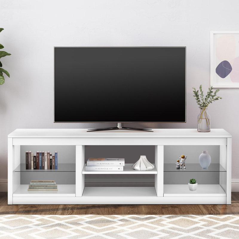 66" Tv Stand With Storage Cabinets For Living Room, White, No