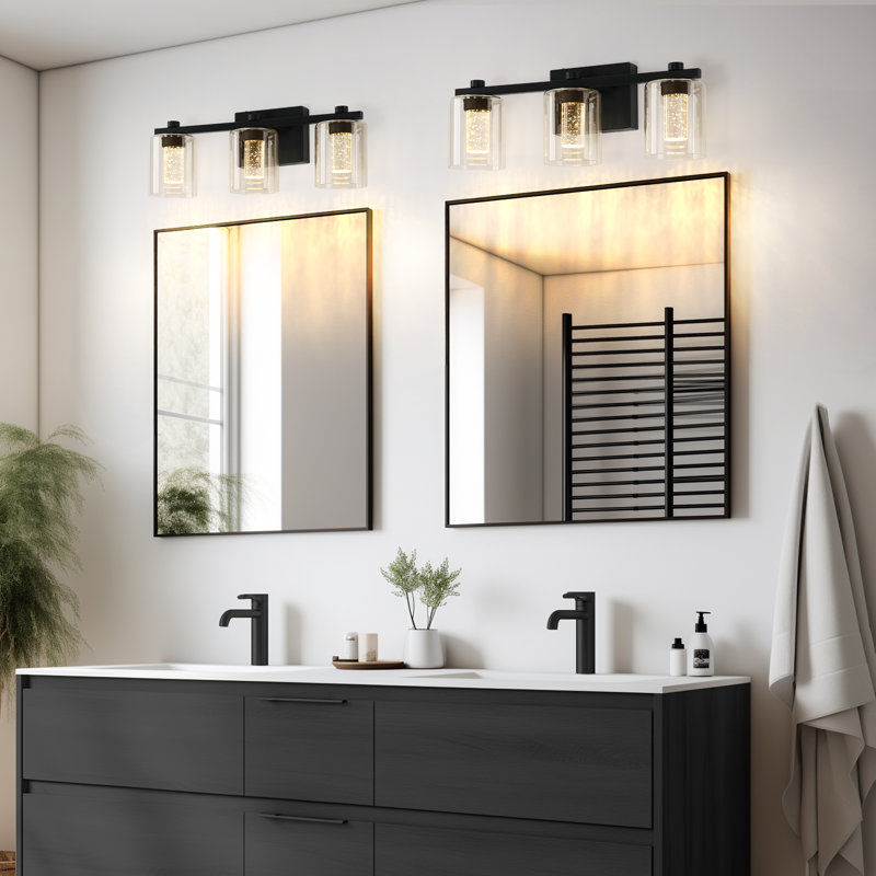 Luminaire de salle de bain 3 lumières à DEL à intensité variable sable noir cristal (3000-6000k), Noir mat