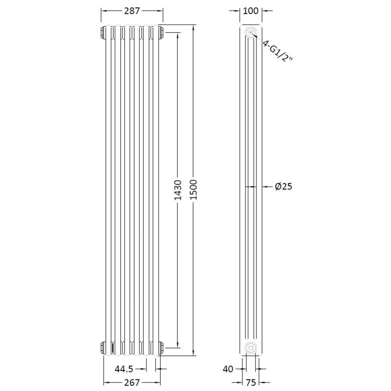 Colosseum Vertical Designer Radiator, 150cm H x 29.1cm W