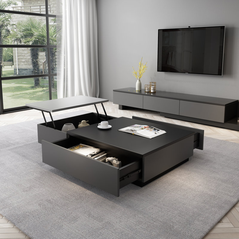 Nadolyn 51" Lift Top Coffee Table with Hidden Storage Compartment and Drawers