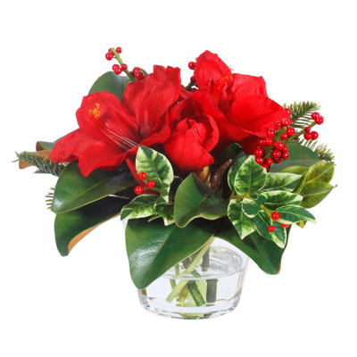 HOLIDAY AMARYLIS AND HOLLY IN VASE