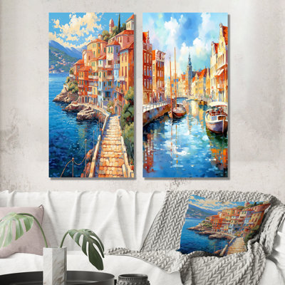 «Beautiful Port In Italy», ensemble de 2 reproductions d'art mural en métal Italie