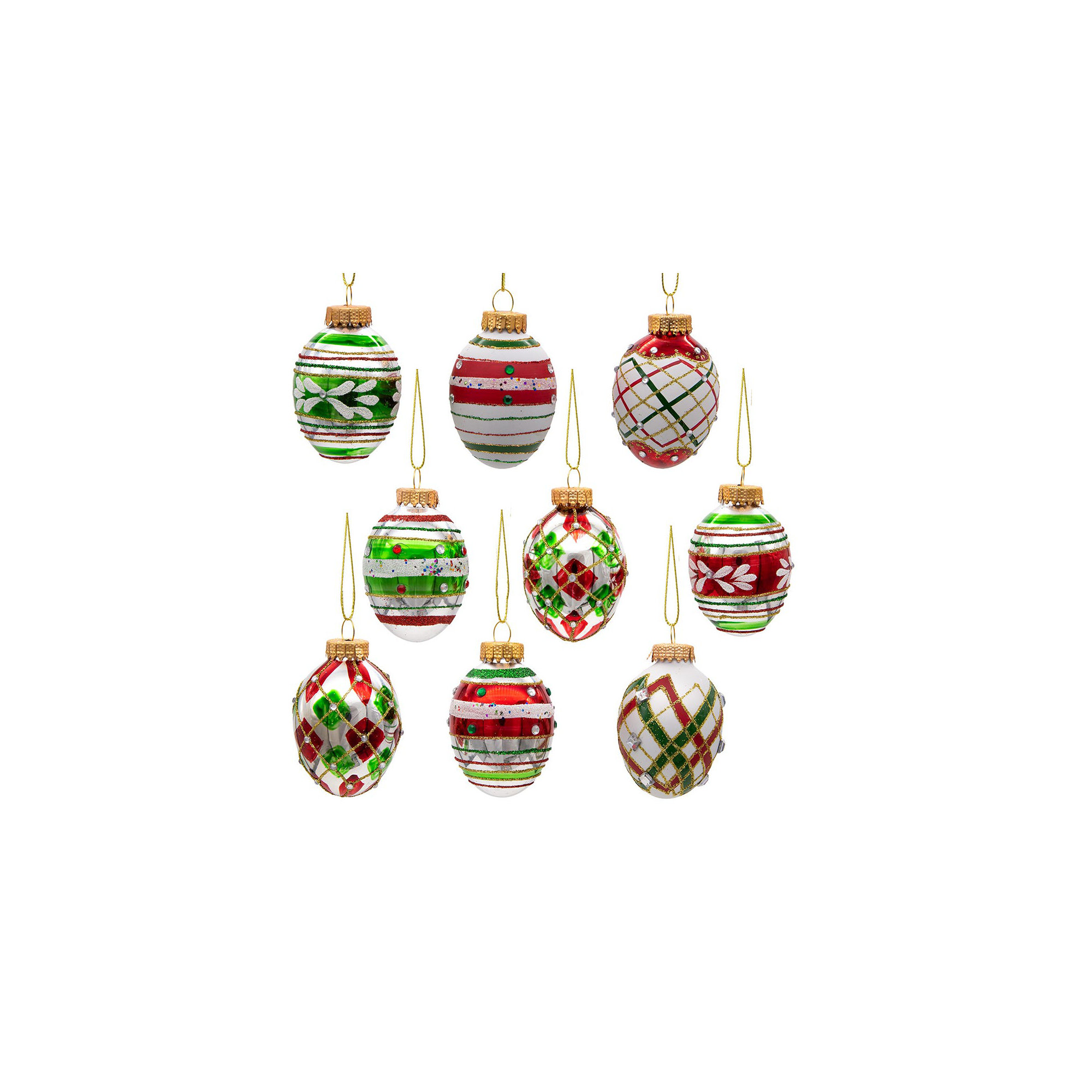 Red And Green Decorated Eggs 9 Piece Ball Ornament Set