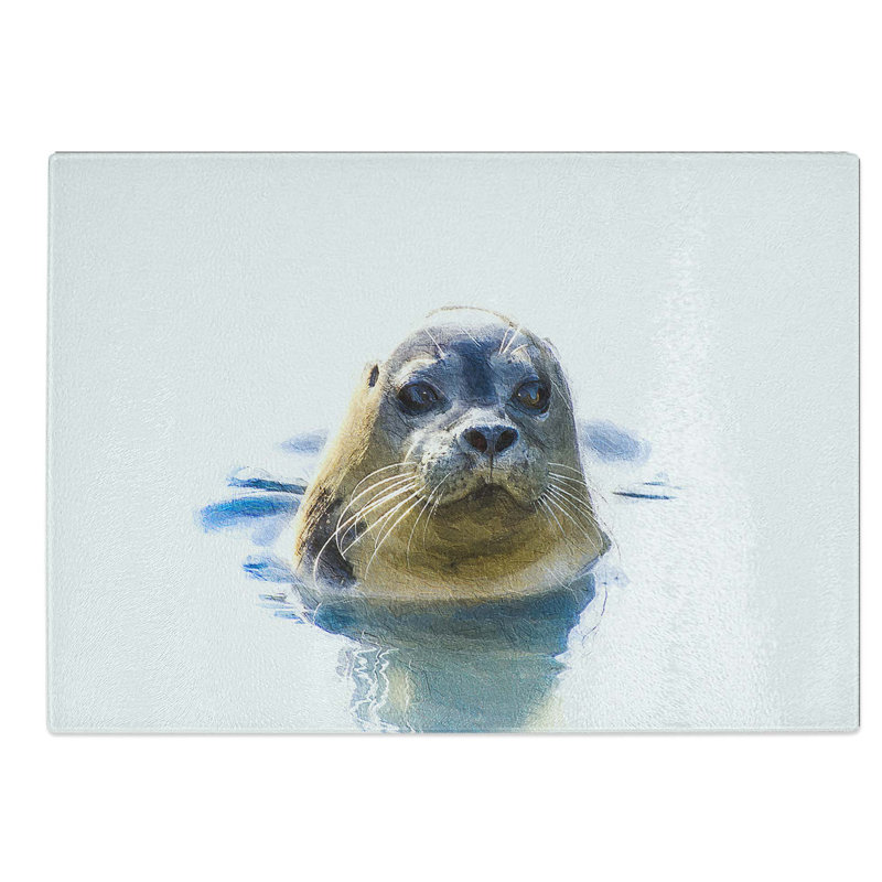 Glass Grey Seal Chopping Board, 28.5 cm W x 20 cm L