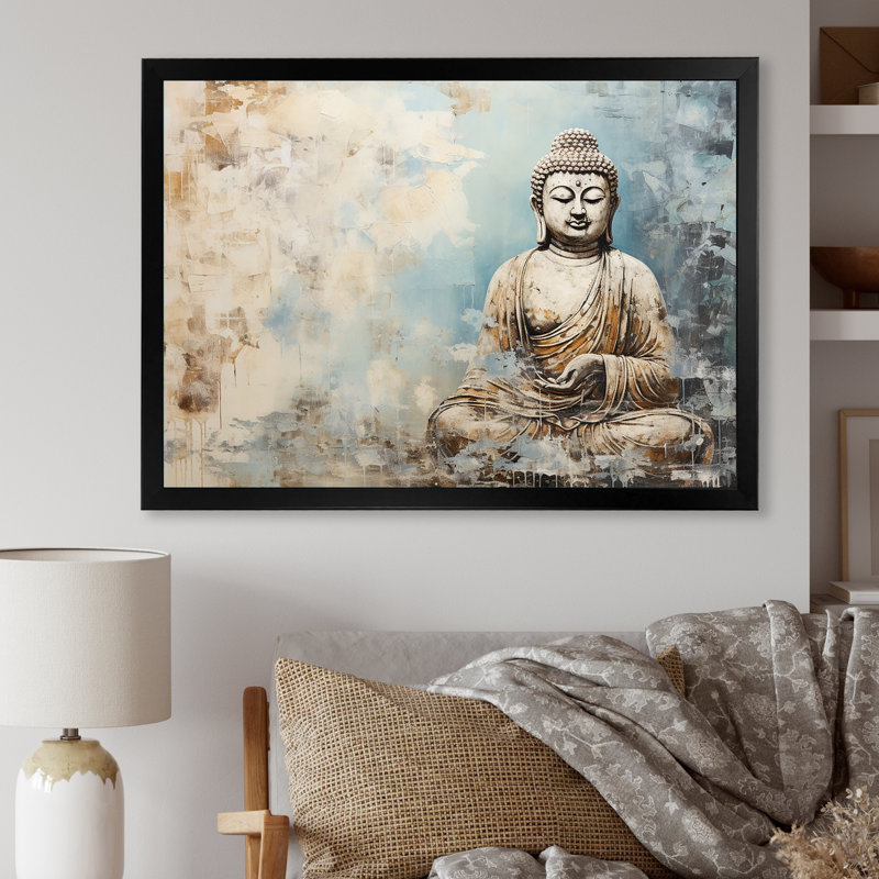 Statue simple bouddhisme - Art mural bouddhisme, Cadre noir, H 12 po x l 20 po x P 1 po