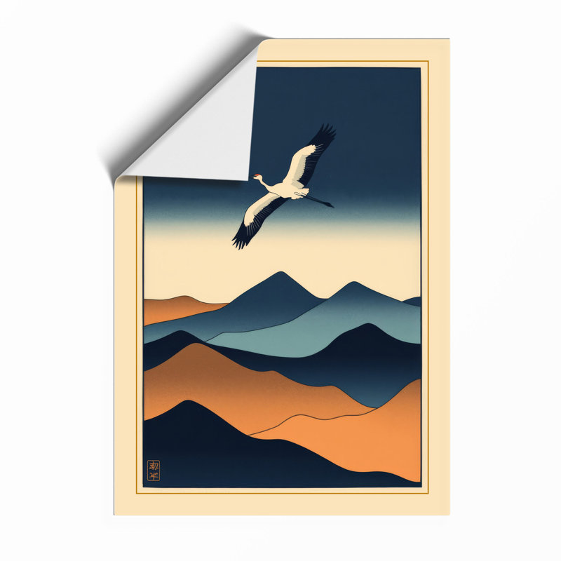 Bird Above Mountains Japandi - Framed Print, Unframed, A1 - 84.1 x 59.4 cm