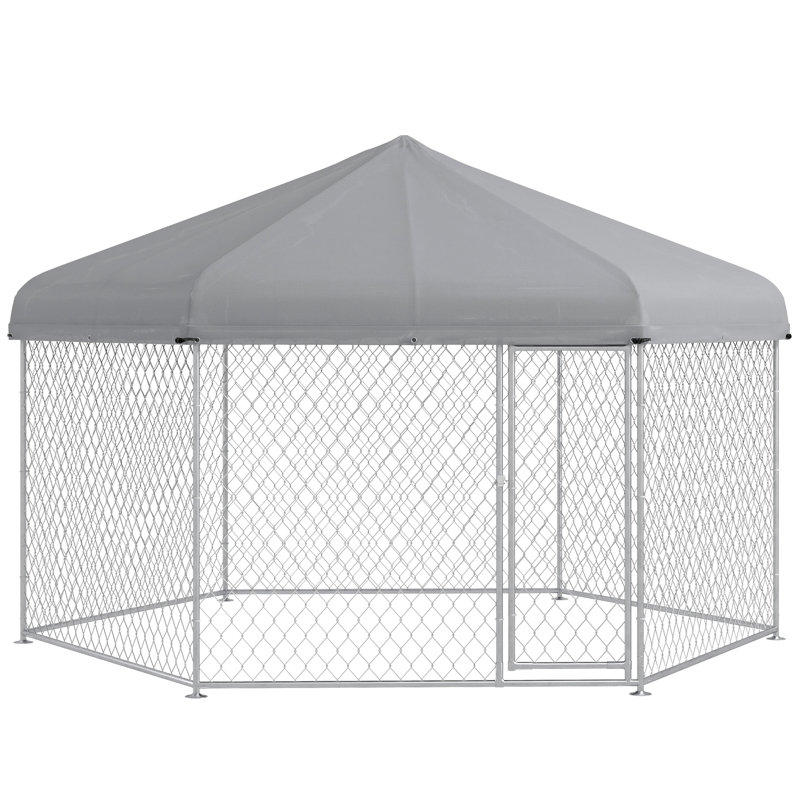Large Galvanized Steel Outdoor Dog Kennel with Weatherproof Roof
