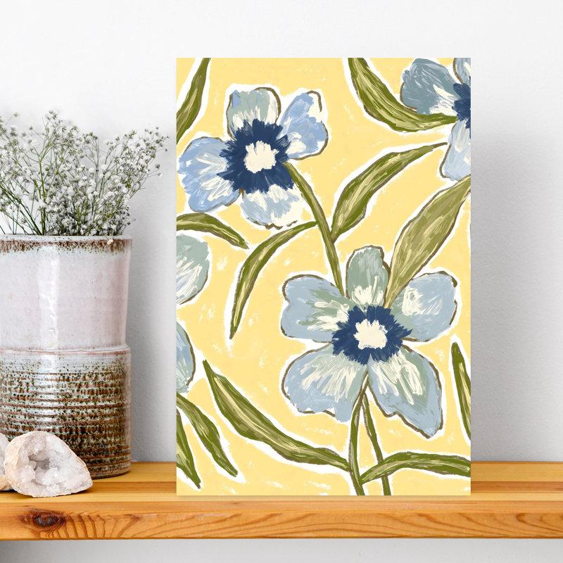 Floral2 - jaune abstrait contemporain audacieux, art mural nature printanier, 18" H x 12" W