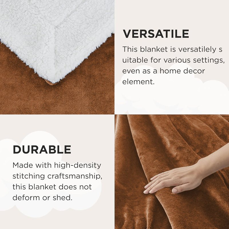 Couverture en molleton ultra doux Sherpa - réversible, chaude et moelleuse - lavable à la machine, Café