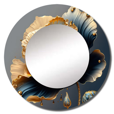 Sonna - fleur bleue et dorée simple Sonna - miroir décoratif floral, miroir mural rond bleu, impression d'art en métal