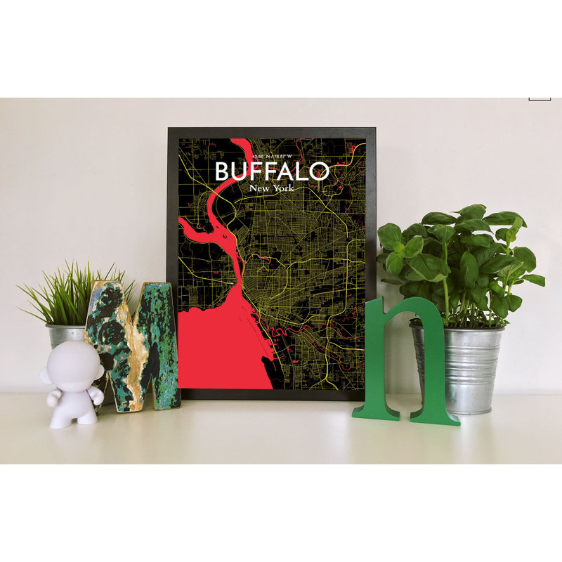 Buffalo City Map - impression d'art graphique, H 17 po x l 11 po