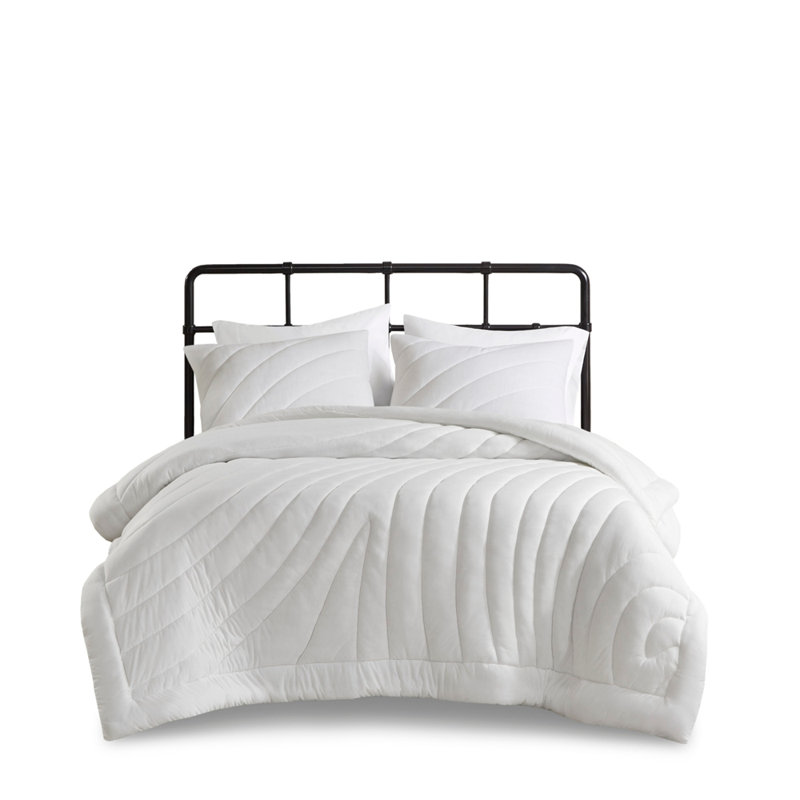 3 PCS King/Cal King Poly Jersey Puffy Comforter Set White, King/Cal King Sheet Set + 2 Additional Pieces, White