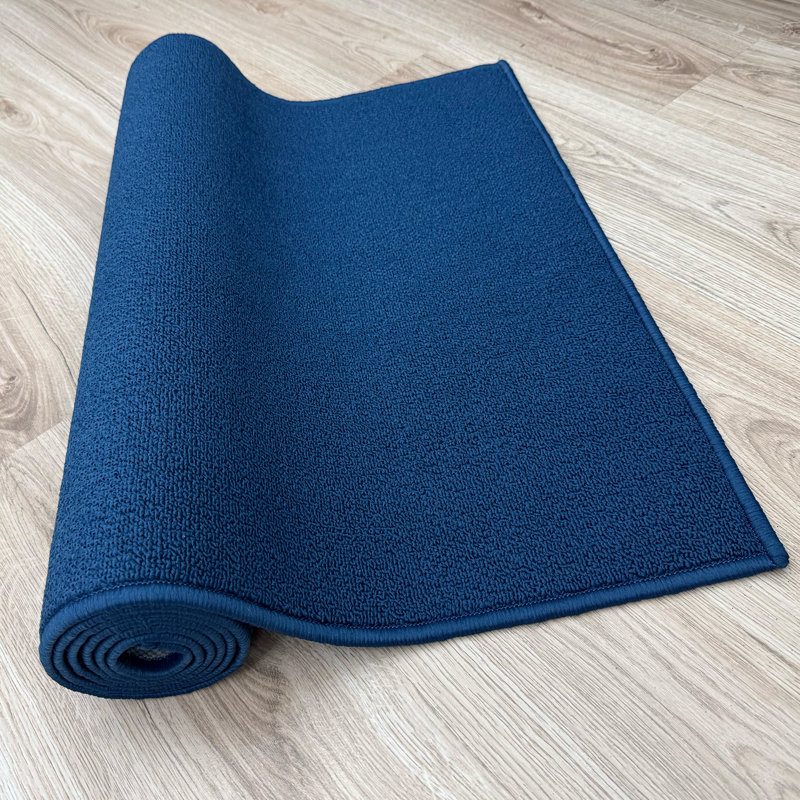 Washable Anti Slip Low Pile Solid NAVY Color Custom Size Runner Rug, Runner 2'2" x 33'