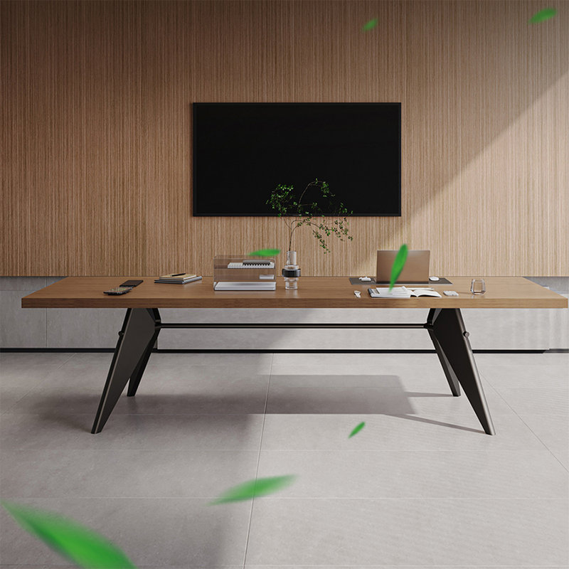 Bureau brun bois de noyer + rectangulaire en bois massif + acier au carbone, H 29,53 po x l 86,61 po x P 35,43 po