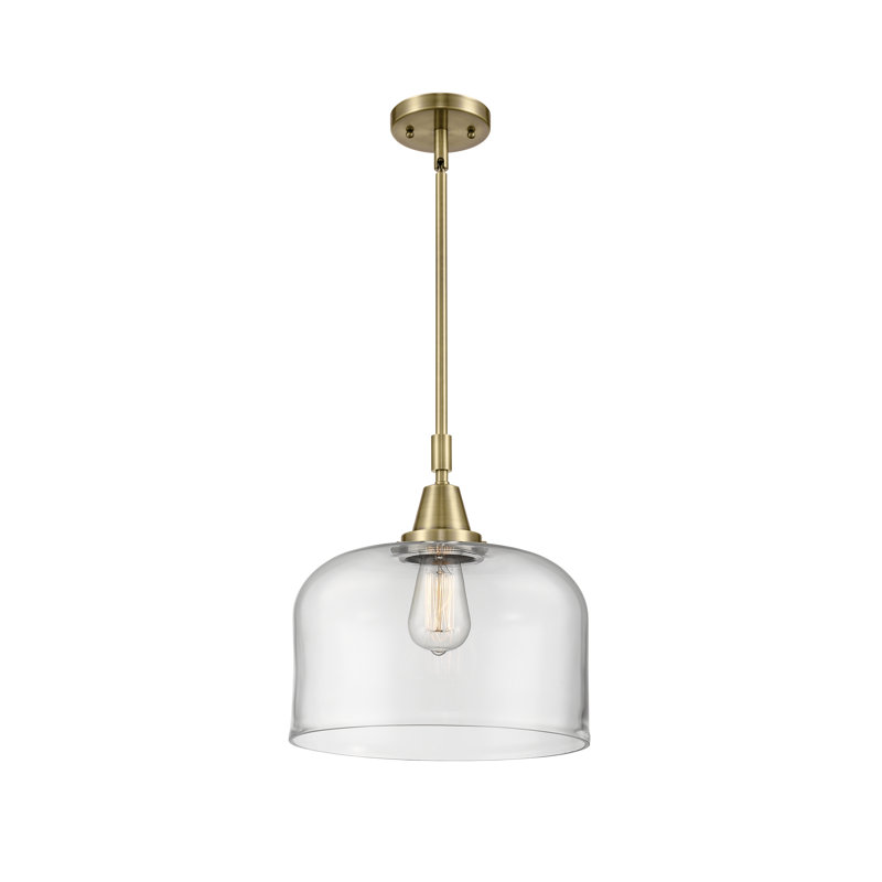 Luminaire suspendu en forme de cloche à 1 lumière Lesher, Laiton antique, Transparent, H 47,12 po x l 12 po x P 12 po