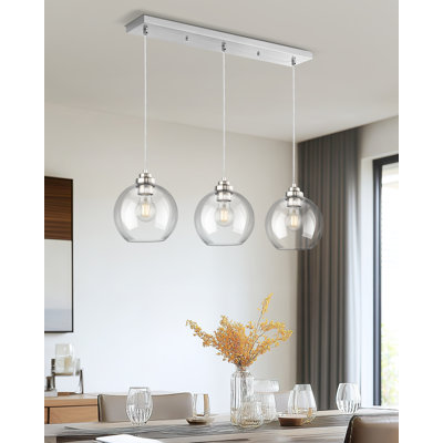 3-light Gold Linear Chandelier With Globe Glass Shade