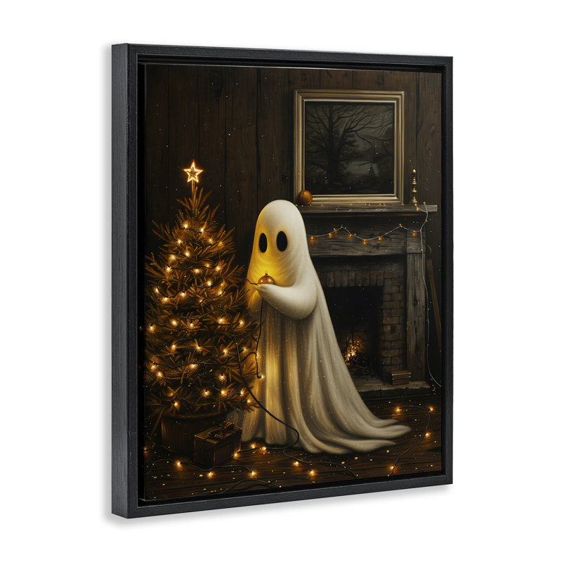 Cadre flottant lumières fantômes de Noël, design par Arlington Prints, Cadre flottant noir de jais, H 21 po x l 17 po