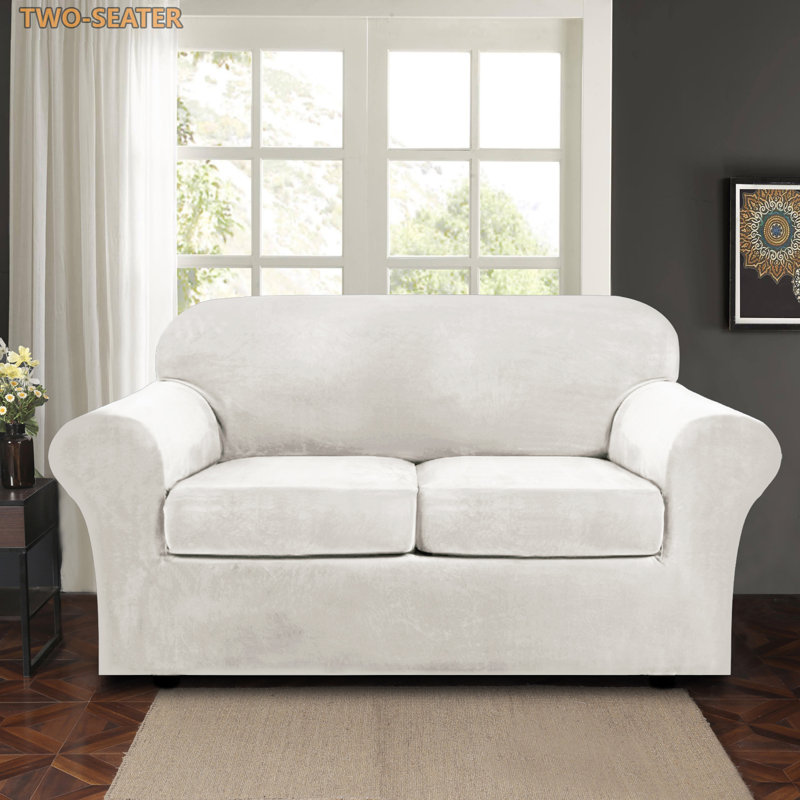 Housse pour causeuse à coussins carrés/rectangulaires, Velours blanc