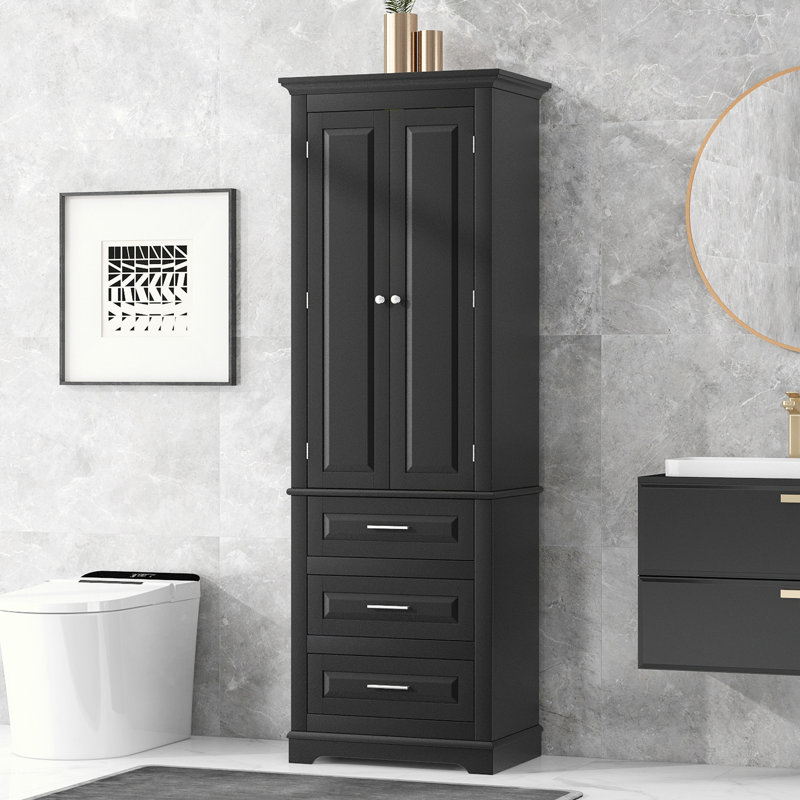 Armoire de rangement de salle de bain avec 3 tiroirs, Noir, noir, noir, noir
