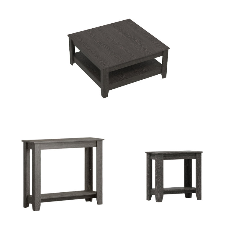 Weddel Basilico Transitional Coordinated 3 Piece Living Room Table Set, Dark Gray Oak, Dark Gray Oak