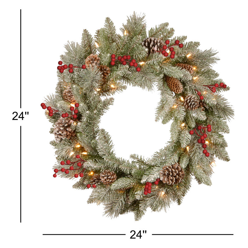 The Holiday Aisle® 24 in. Snowy Bristle Berry Wreath with Battery Operated LED Lights