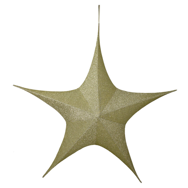 Décoration extérieure étoile de Noël pliable Tinsel, 44" H x 44" W x 15" D, Or