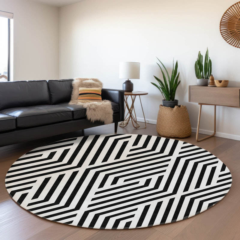 Tapis noir lavable à la machine de qualité supérieure 10 pi x 14 pi Cerrito AMF550, Rond 8 pi