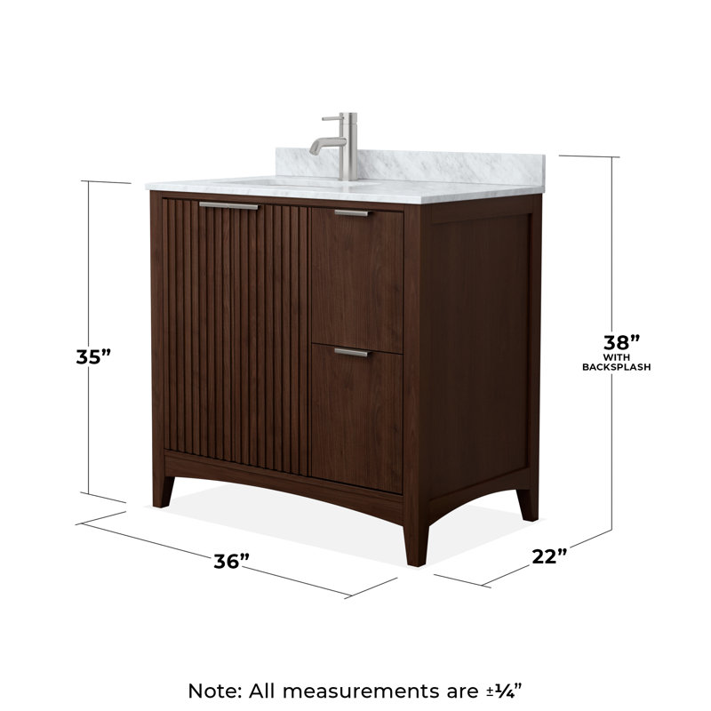 Meuble-lavabo simple autoportant 36 po avec plateau en marbre Palmilla, Brun, Nickel brossé