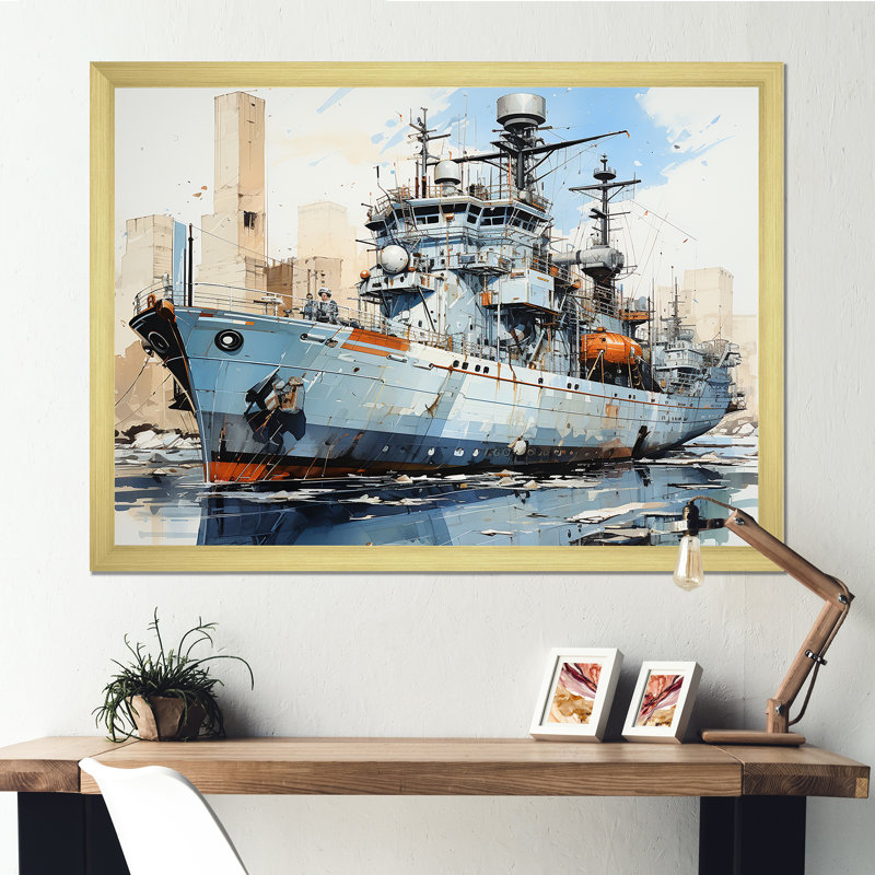 Marine armée, bateau, frégate III - Art mural militaire, Cadre doré à coins fermés, H 30 po x l 40 po x P 1,5 po