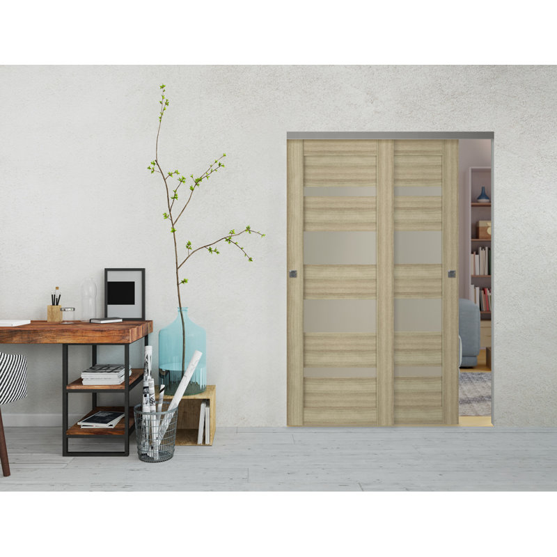 Panelled Wood Prefinished Mirella Sliding Closet Door, Pine, 63.50” x 79.38"