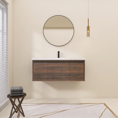48" Wall-Mounted Single Bathroom Vanity with Resin Vanity Top, Soft Close Doors and Drawer