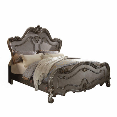  Brighton Gray Carved Scrollwork Wood Queen Bed Frame — Queen, Gray
