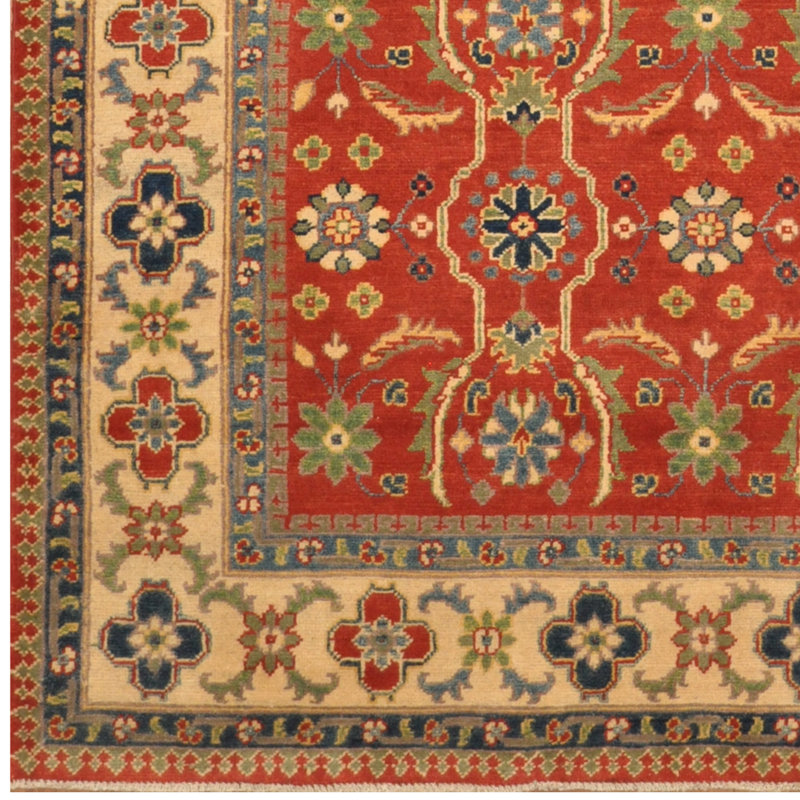 Tapis unique en laine noué à la main style Kazak rouge de 5 pi 2 po x 7 pi 2 po Lugina