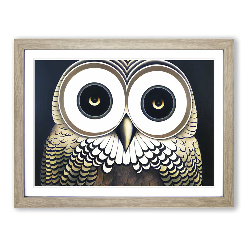 Euphoric Owl - Framed Print, 25cm H x 34cm W x 2cm D, Oak