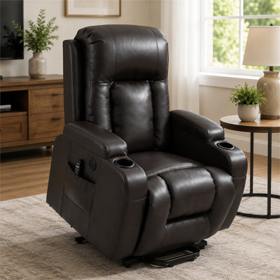 Fauteuil inclinable électrique à hauteur réglable 42,1 pouces, hauteur illimitée, brun, massage par vibration 8 points, soutien lombaire, chauffé, port USB, porte-gobelet, capacité de 350 lb