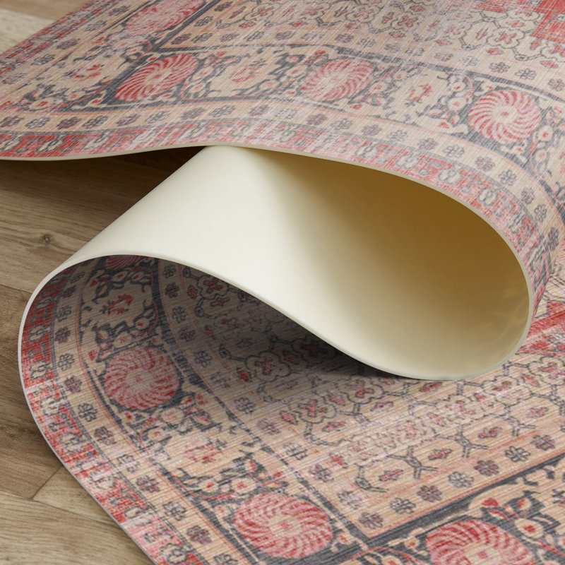 Tapis rouge Odira en vinyle facile à nettoyer, Rectangle 3 pi x 9 pi