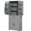 Armoire de rangement pour salle de bain grise, portes, tiroir, tablette réglable, grande armoire moderne et grise, polyvalente et pratique-390358930