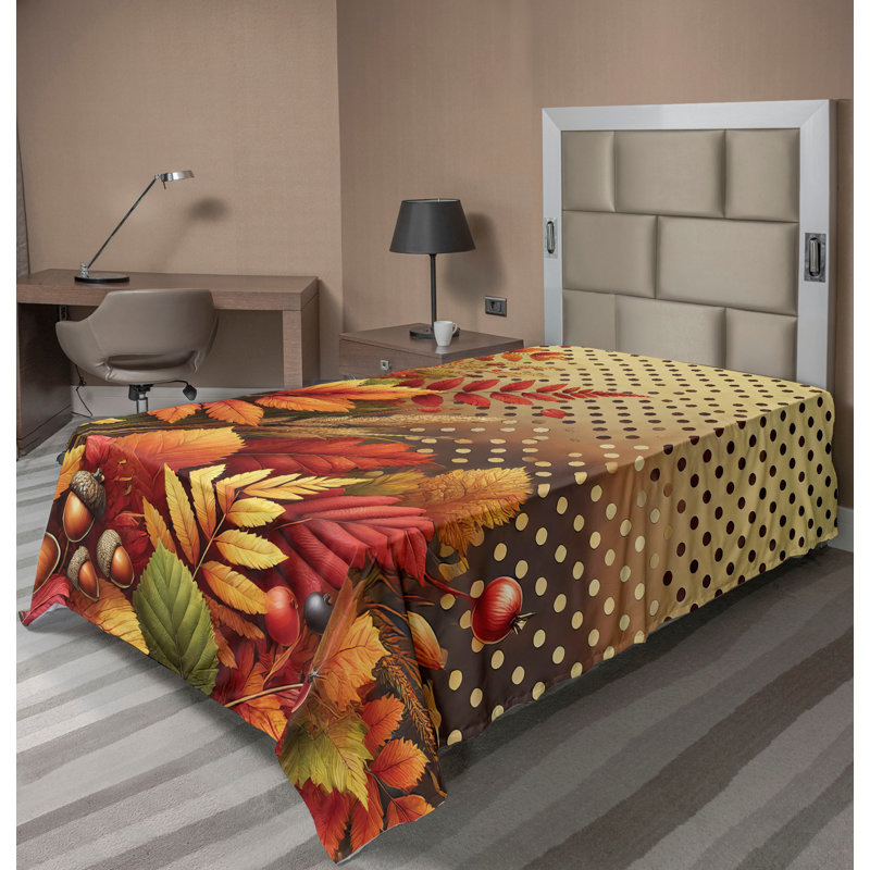 Drap plat moderne de style bohème Ambesonne, Drap plat pour lit simple, Taupe / orange / pois moutarde pâle
