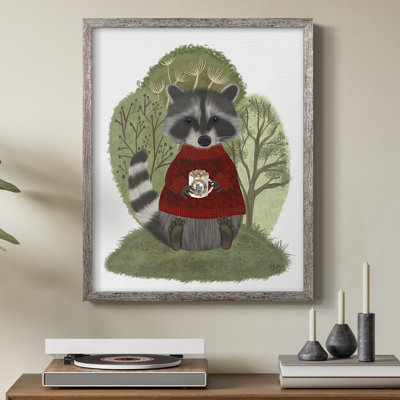 Hot Chocolate Raccoon Framed Print - Solid Wood