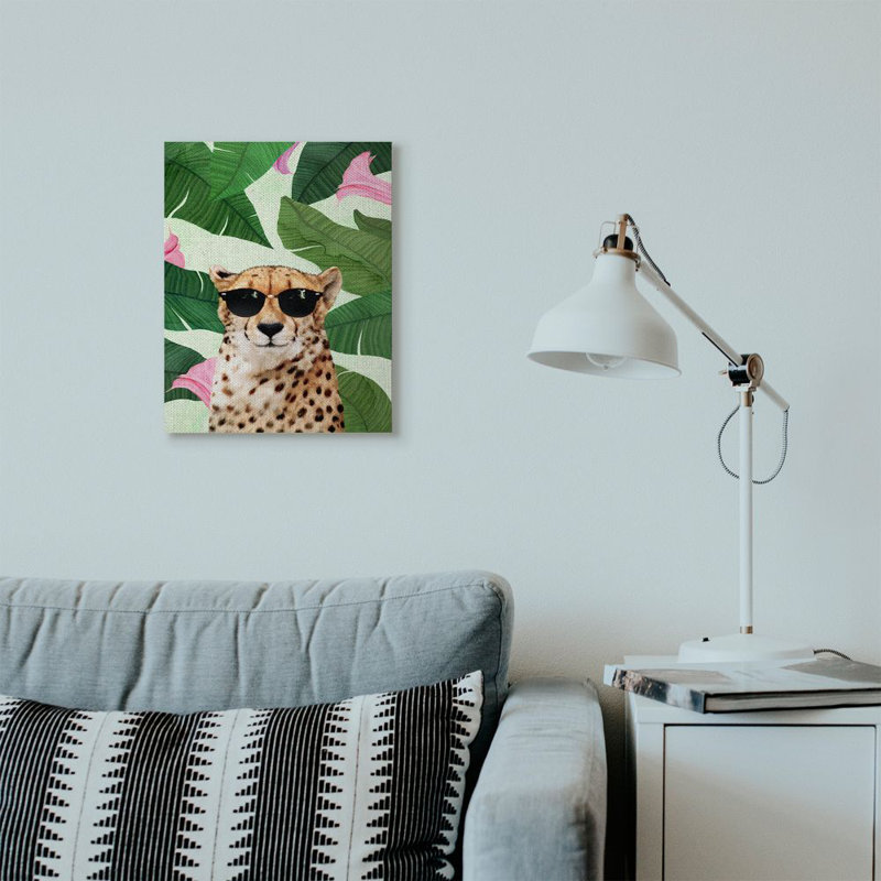 « mode guépard drôle painting tropical painting », impression sur toile, Toile tendue, H 20 po x l 16 po x P 1,5 po