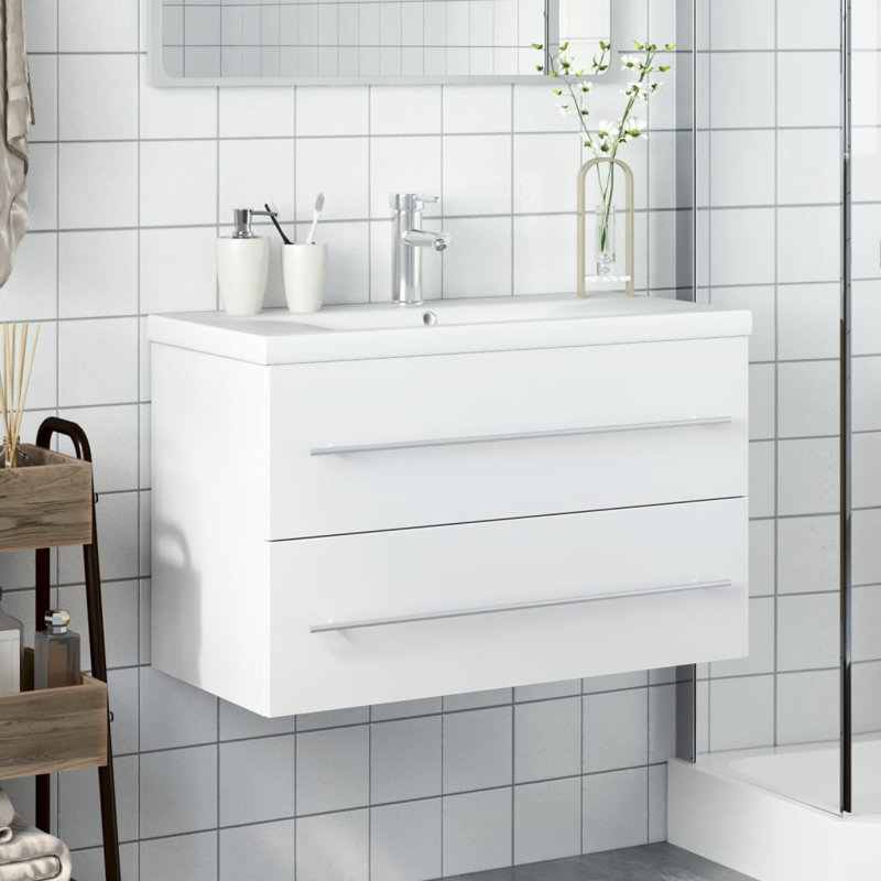 Anuksha 80mm Single Bathroom Vanity with Drop In Ceramic Basin, White