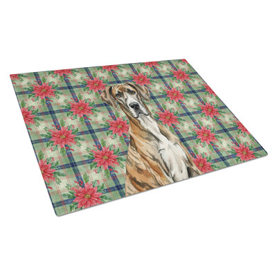Brindle Great Dane Christmas PoinsettIas Glass Cutting Board