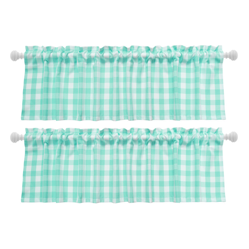 Rashara Plaid Tailored Window Valance, Teal/White, 56" W x 14" L
