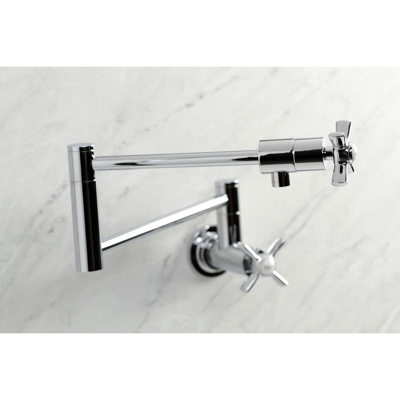 Kingston Brass Manhattan Two-Handle 1-Hole Wall Mount Pot Filler Faucet, Polished Chrome, Knob/Cross Handle
