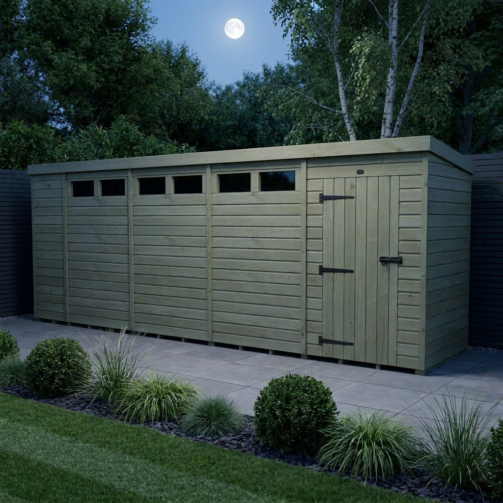 Total Sheds 19ft x 4ft Security Pent Shed - Heavy-Duty Hasp Staple Anti-Tamper - Pressure Treated Timber - UK Manufactured