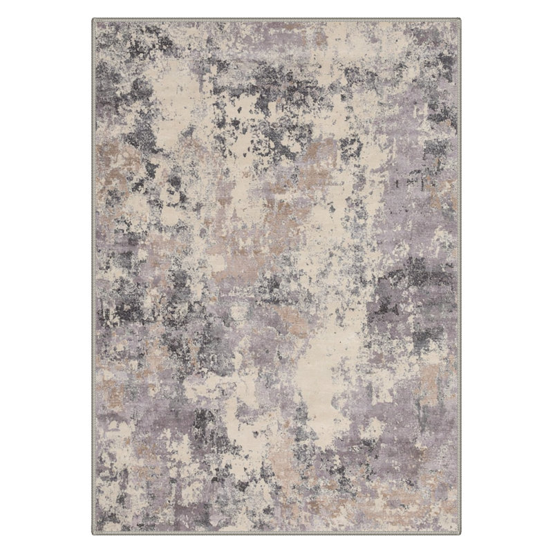 Mignone Aura Abstract Machine Washable Purple / Grey Indoor Area Rug with Non-Slip Backing, Rectangle 9' x 12'