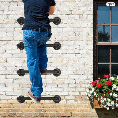 7PCS Wall Mounted Ladder Iron Egress Ladder Exterior Wall Safety Access Step Ladder for Basement Window Well Egress Attic