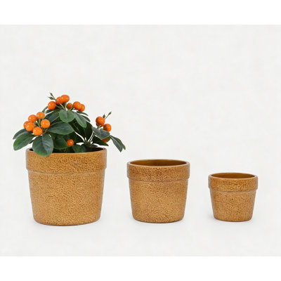  Ensemble de 3 pots à plantes en céramique avec trou de drainage, pots à fleurs 9 + 12 + 15 pouces, pots de fleurs lustrés à motif léopard cylindrique pour plantes d'intérieur, herbes, plantes grasses et orchidées - jaune