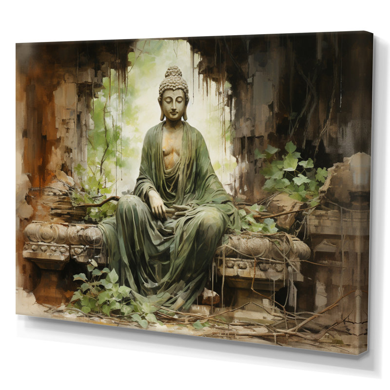 Thailande, ruines de Bouddha, art mural, H 16 po x l 32 po x P 1 po, Toile tendue